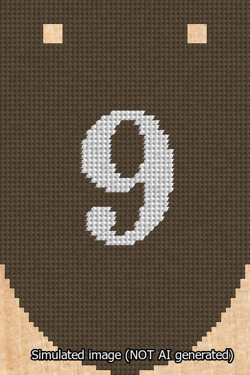 A simulated image of the stitched needlepoint design: Banner 13m Rounded 9 White on Brown. Not A.I. generated.