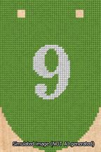 A simulated image of the stitched needlepoint design: Banner 13m Rounded 9 White on Light Green. Not A.I. generated.