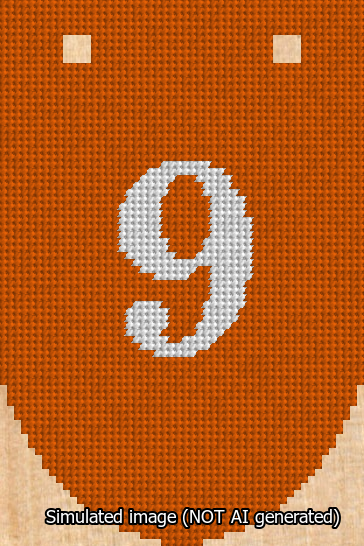 A simulated image of the stitched needlepoint design: Banner 13m Rounded 9 White on Orange. Not A.I. generated.