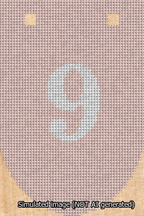 A simulated image of the stitched needlepoint design: Banner 13m Rounded 9 White on Pink. Not A.I. generated.