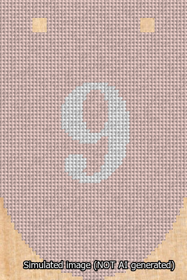 A simulated image of the stitched needlepoint design: Banner 13m Rounded 9 White on Pink. Not A.I. generated.