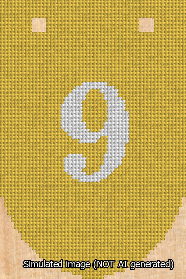 A simulated image of the stitched needlepoint design: Banner 13m Rounded 9 White on Yellow. Not A.I. generated.
