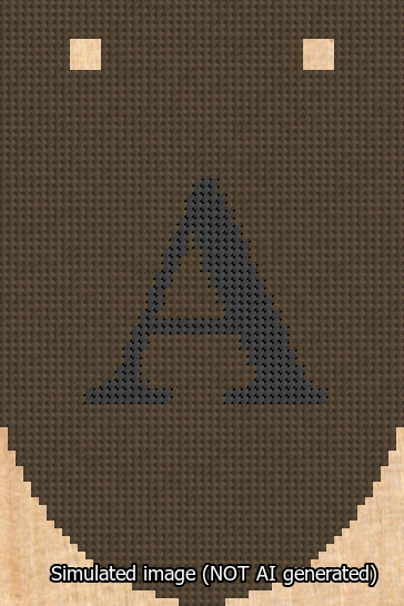 A simulated image of the stitched needlepoint design: Banner 13m Rounded A Black on Brown. Not A.I. generated.