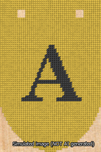 A simulated image of the stitched needlepoint design: Banner 13m Rounded A Black on Yellow. Not A.I. generated.