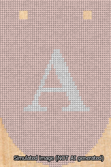 A simulated image of the stitched needlepoint design: Banner 13m Rounded A White on Pink. Not A.I. generated.