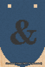 A simulated image of the stitched needlepoint design: Banner 13m Rounded Ampersand Black on Blue. Not A.I. generated.
