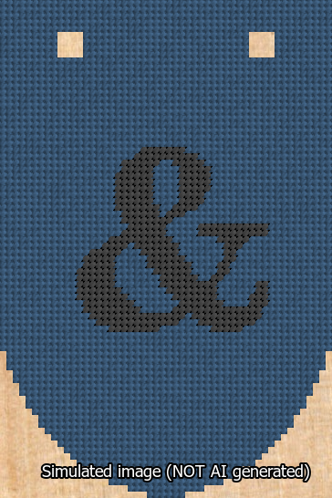 A simulated image of the stitched needlepoint design: Banner 13m Rounded Ampersand Black on Blue. Not A.I. generated.