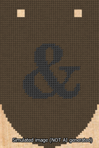 A simulated image of the stitched needlepoint design: Banner 13m Rounded Ampersand Black on Brown. Not A.I. generated.
