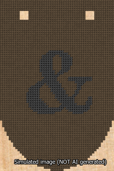 A simulated image of the stitched needlepoint design: Banner 13m Rounded Ampersand Black on Brown. Not A.I. generated.