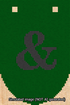 A simulated image of the stitched needlepoint design: Banner 13m Rounded Ampersand Black on Green. Not A.I. generated.