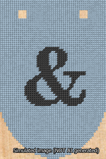 A simulated image of the stitched needlepoint design: Banner 13m Rounded Ampersand Black on Light Blue. Not A.I. generated.