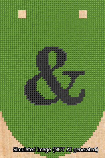 A simulated image of the stitched needlepoint design: Banner 13m Rounded Ampersand Black on Light Green. Not A.I. generated.