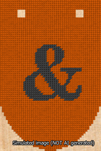 A simulated image of the stitched needlepoint design: Banner 13m Rounded Ampersand Black on Orange. Not A.I. generated.