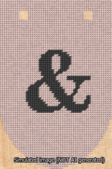 A simulated image of the stitched needlepoint design: Banner 13m Rounded Ampersand Black on Pink. Not A.I. generated.