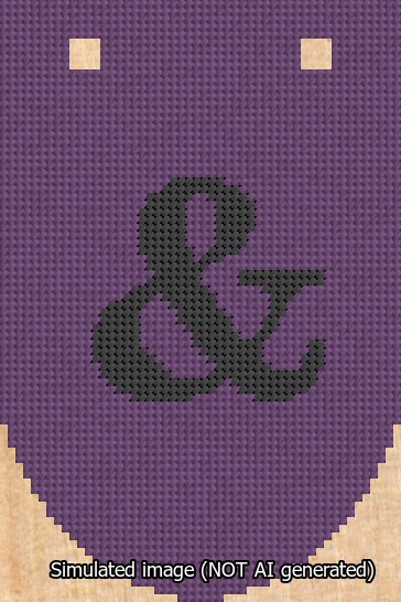 A simulated image of the stitched needlepoint design: Banner 13m Rounded Ampersand Black on Purple. Not A.I. generated.