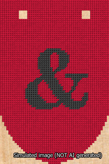 A simulated image of the stitched needlepoint design: Banner 13m Rounded Ampersand Black on Red. Not A.I. generated.