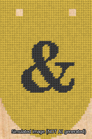 A simulated image of the stitched needlepoint design: Banner 13m Rounded Ampersand Black on Yellow. Not A.I. generated.