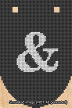 A simulated image of the stitched needlepoint design: Banner 13m Rounded Ampersand White on Black. Not A.I. generated.