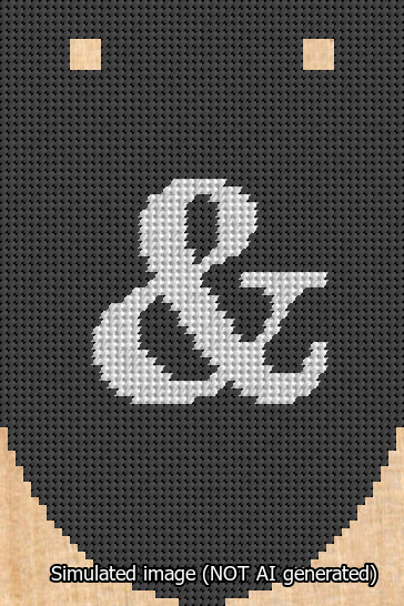 A simulated image of the stitched needlepoint design: Banner 13m Rounded Ampersand White on Black. Not A.I. generated.