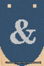 A simulated image of the stitched needlepoint design: Banner 13m Rounded Ampersand White on Blue. Not A.I. generated.