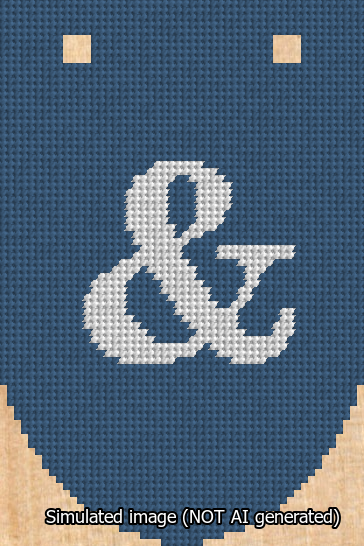 A simulated image of the stitched needlepoint design: Banner 13m Rounded Ampersand White on Blue. Not A.I. generated.