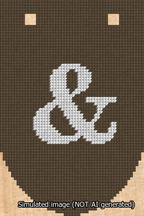 A simulated image of the stitched needlepoint design: Banner 13m Rounded Ampersand White on Brown. Not A.I. generated.