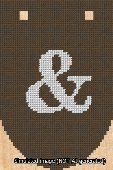 A simulated image of the stitched needlepoint design: Banner 13m Rounded Ampersand White on Brown. Not A.I. generated.