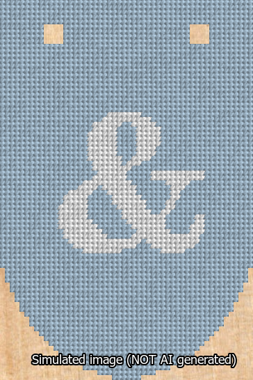 A simulated image of the stitched needlepoint design: Banner 13m Rounded Ampersand White on Light Blue. Not A.I. generated.