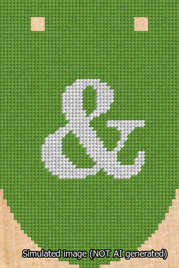 A simulated image of the stitched needlepoint design: Banner 13m Rounded Ampersand White on Light Green. Not A.I. generated.