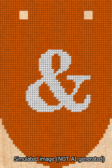 A simulated image of the stitched needlepoint design: Banner 13m Rounded Ampersand White on Orange. Not A.I. generated.