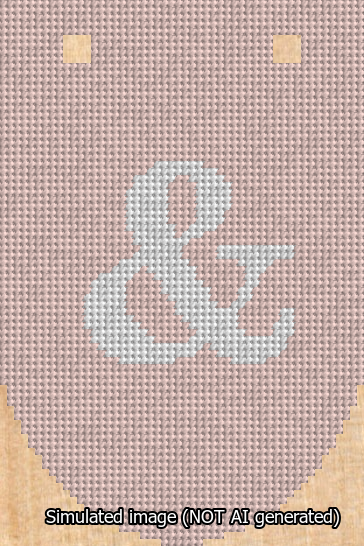 A simulated image of the stitched needlepoint design: Banner 13m Rounded Ampersand White on Pink. Not A.I. generated.