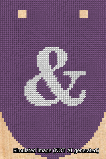 A simulated image of the stitched needlepoint design: Banner 13m Rounded Ampersand White on Purple. Not A.I. generated.