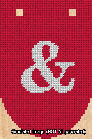 A simulated image of the stitched needlepoint design: Banner 13m Rounded Ampersand White on Red. Not A.I. generated.