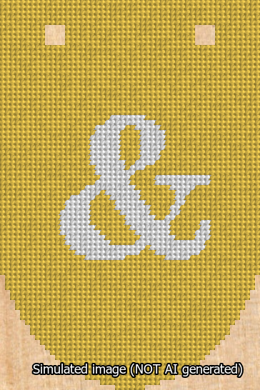 A simulated image of the stitched needlepoint design: Banner 13m Rounded Ampersand White on Yellow. Not A.I. generated.