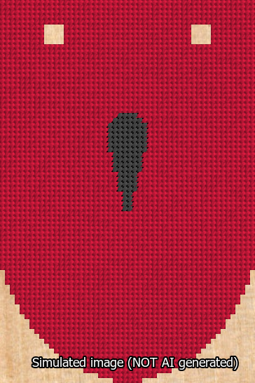A simulated image of the stitched needlepoint design: Banner 13m Rounded Apostrophe Black on Red. Not A.I. generated.