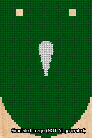 A simulated image of the stitched needlepoint design: Banner 13m Rounded Apostrophe White on Green. Not A.I. generated.