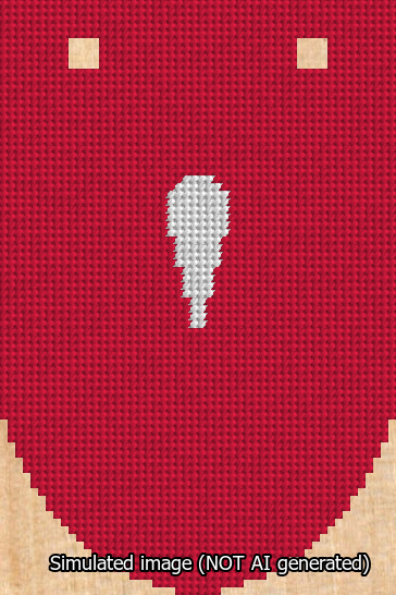 A simulated image of the stitched needlepoint design: Banner 13m Rounded Apostrophe White on Red. Not A.I. generated.