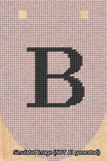 A simulated image of the stitched needlepoint design: Banner 13m Rounded B Black on Pink. Not A.I. generated.