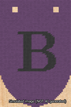 A simulated image of the stitched needlepoint design: Banner 13m Rounded B Black on Purple. Not A.I. generated.
