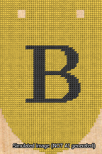 A simulated image of the stitched needlepoint design: Banner 13m Rounded B Black on Yellow. Not A.I. generated.