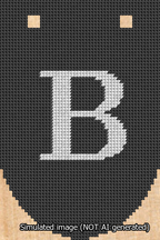 A simulated image of the stitched needlepoint design: Banner 13m Rounded B White on Black. Not A.I. generated.