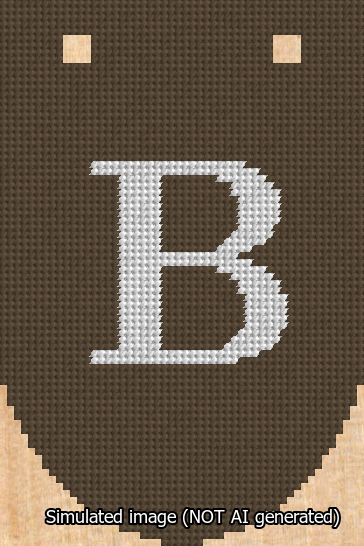 A simulated image of the stitched needlepoint design: Banner 13m Rounded B White on Brown. Not A.I. generated.