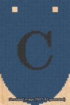 A simulated image of the stitched needlepoint design: Banner 13m Rounded C Black on Blue. Not A.I. generated.