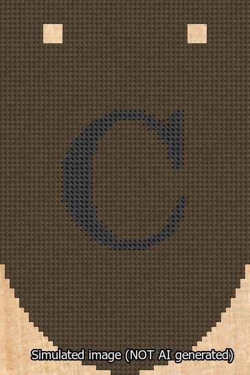 A simulated image of the stitched needlepoint design: Banner 13m Rounded C Black on Brown. Not A.I. generated.