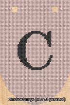 A simulated image of the stitched needlepoint design: Banner 13m Rounded C Black on Pink. Not A.I. generated.
