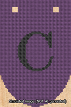 A simulated image of the stitched needlepoint design: Banner 13m Rounded C Black on Purple. Not A.I. generated.