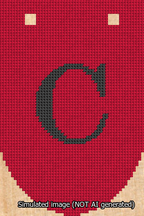 A simulated image of the stitched needlepoint design: Banner 13m Rounded C Black on Red. Not A.I. generated.