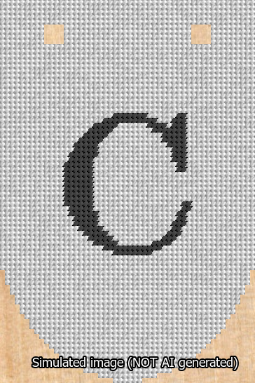 A simulated image of the stitched needlepoint design: Banner 13m Rounded C Black on White. Not A.I. generated.