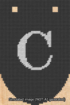 A simulated image of the stitched needlepoint design: Banner 13m Rounded C White on Black. Not A.I. generated.