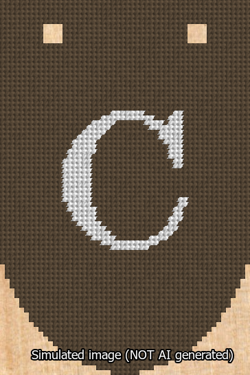 A simulated image of the stitched needlepoint design: Banner 13m Rounded C White on Brown. Not A.I. generated.